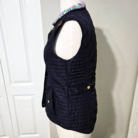 Lilly Pulitzer Navy Puffer Vest with Gold Accents Size Small - Picture 4 of 8